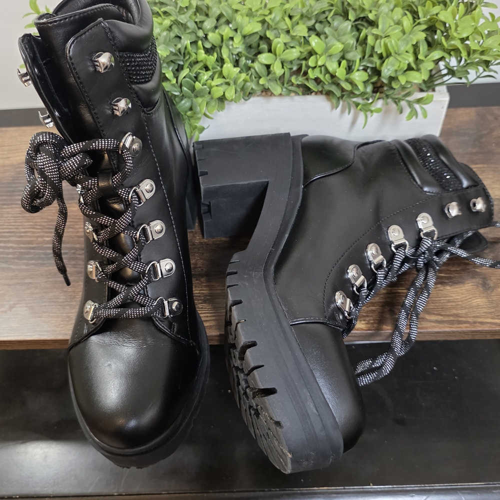 Nine West Black Lace-Up Ankle Booties